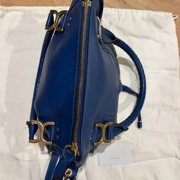 Chloe Marcie Satchel Navy Shoulder Bag with Gold Details